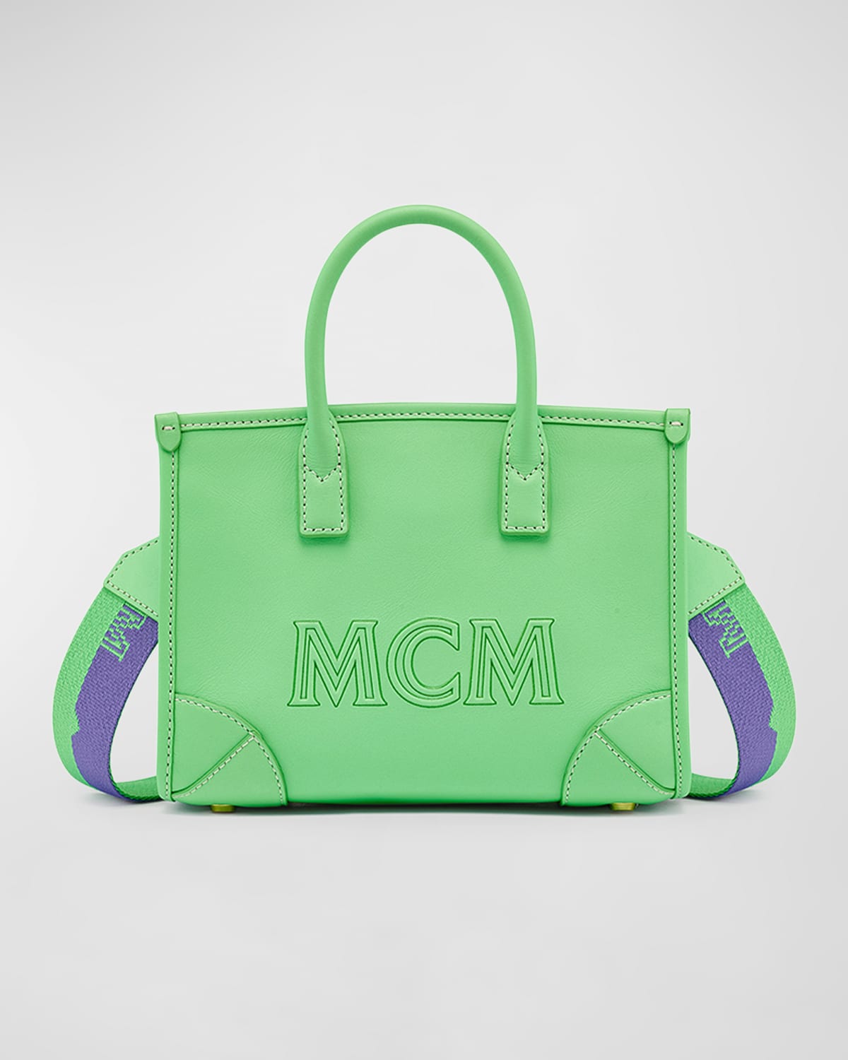Mcm Mini Munchen Tote In Spanish Calf Leather In Summer Grey