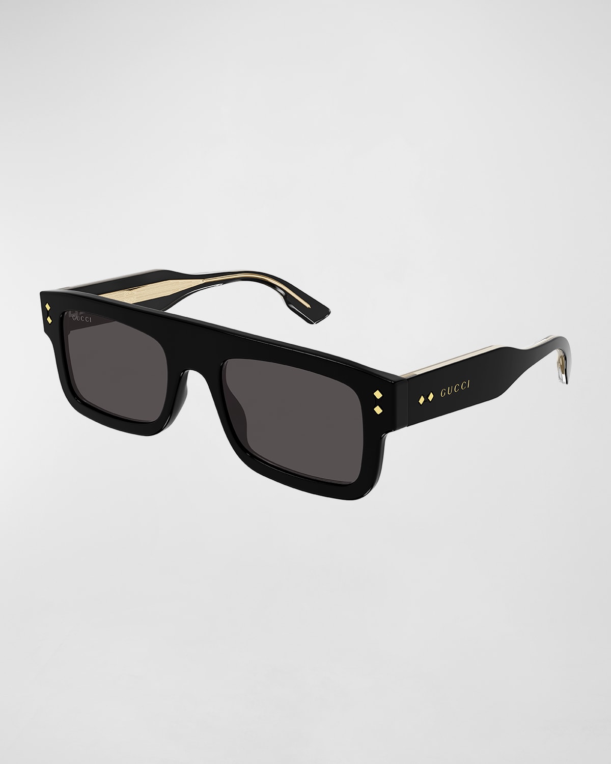 Shop Gucci Men's Rectangle Acetate Sunglasses In Shiny Solid Black