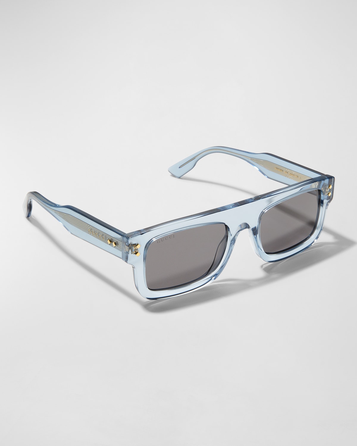 Gucci Men's Rectangle Acetate Sunglasses In Transparent Blue