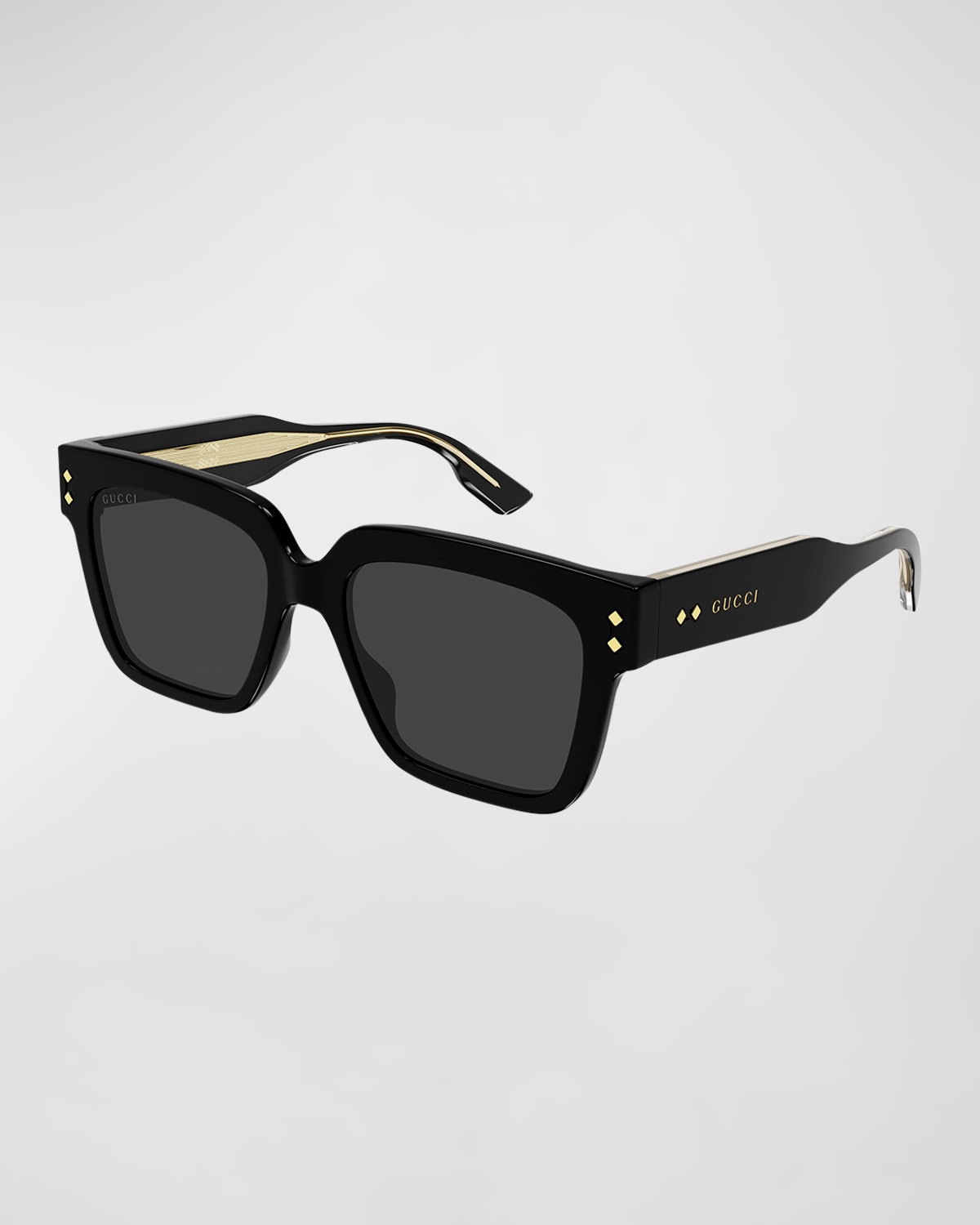 Gucci Logo 54mm Rectangular Sunglasses In Shiny Solid Black