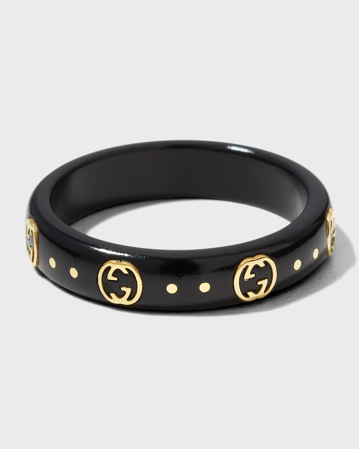 Shop Gucci 4mm Icon Band Ring With Yellow Gold Double-g And Dots In Black