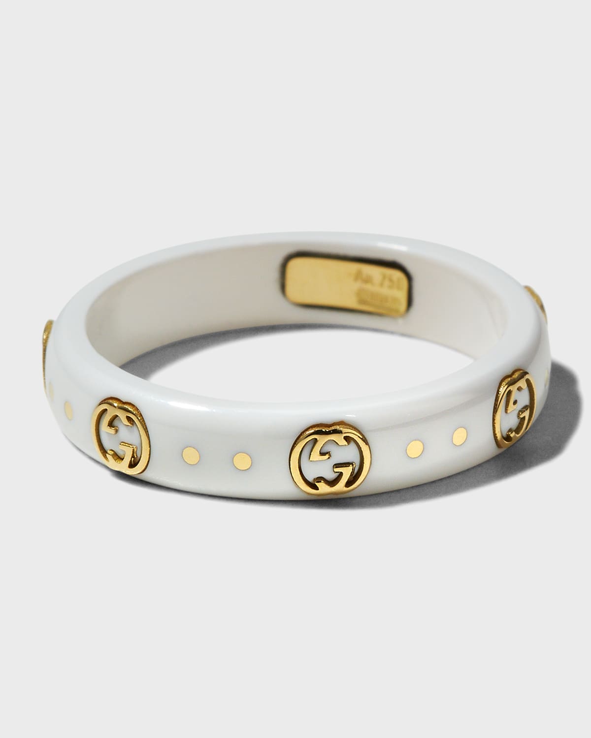 GUCCI 4MM ICON BAND RING WITH YELLOW GOLD DOUBLE-G AND DOTS