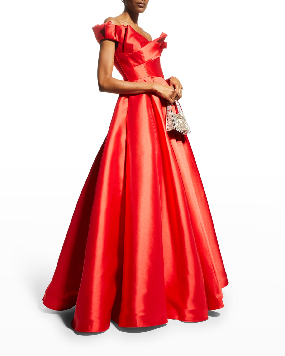 Jovani Off-Shoulder Ruched-Sleeve Ball Gown