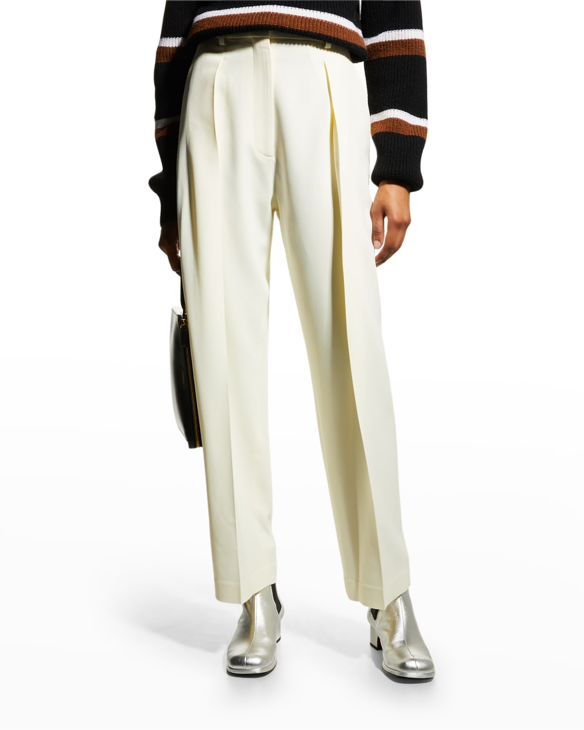Victoria Beckham Wide-Leg Pleated Crepe Trousers