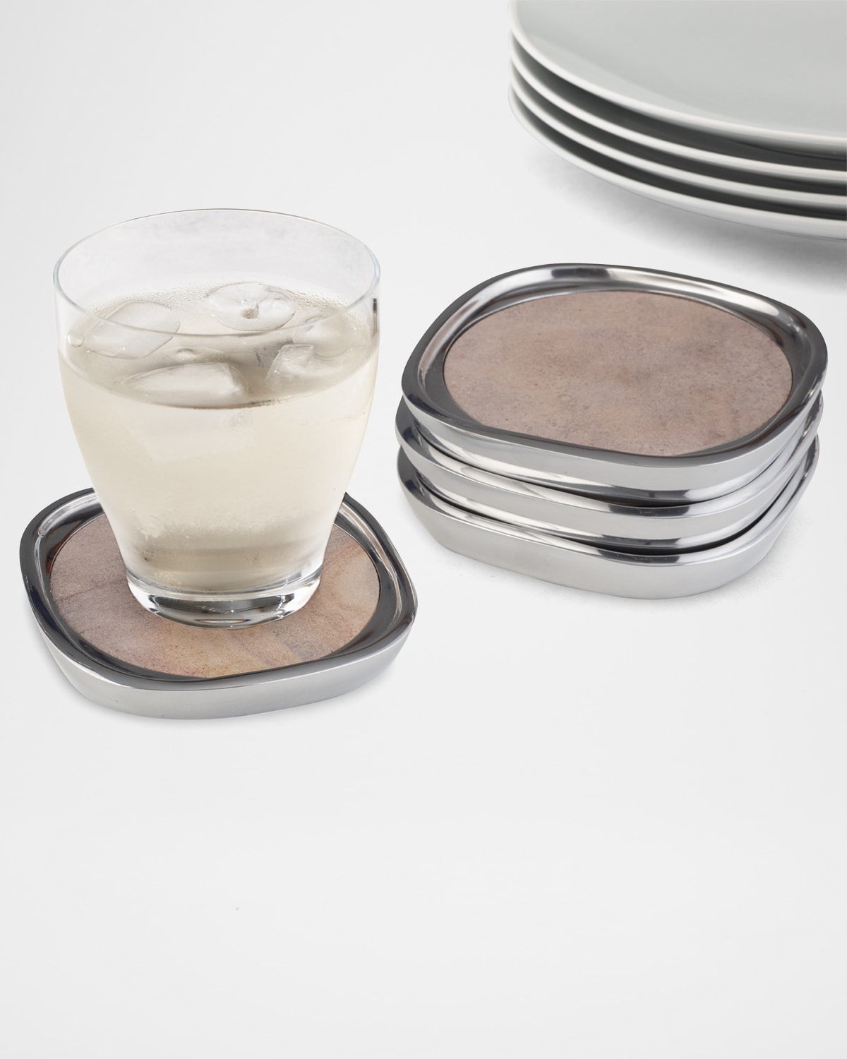 Nambe Sandstone Coaster, Set Of 4 In Silver