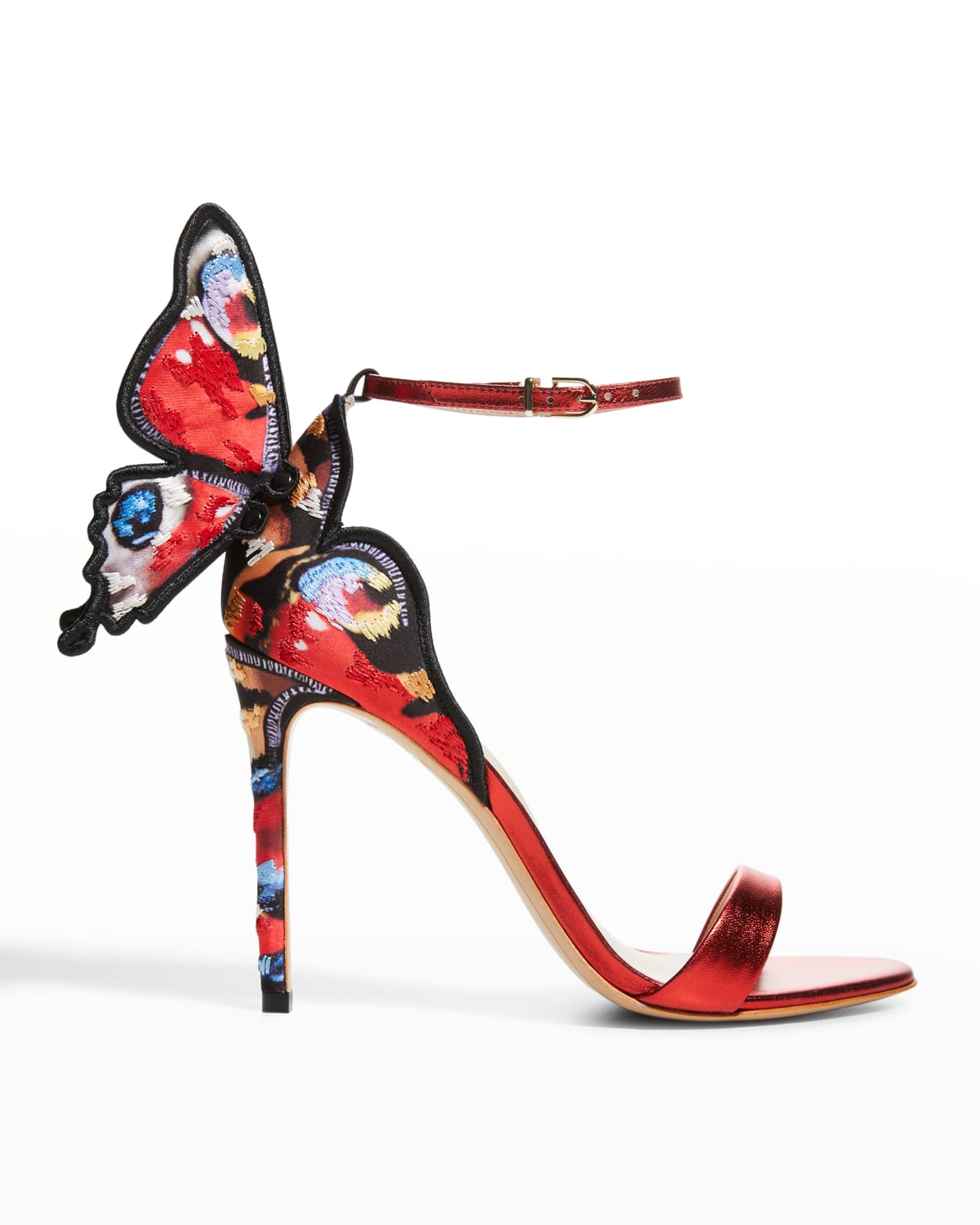 Sophia Webster Chiara Butterfly Embroidered Stiletto Sandals In Red
