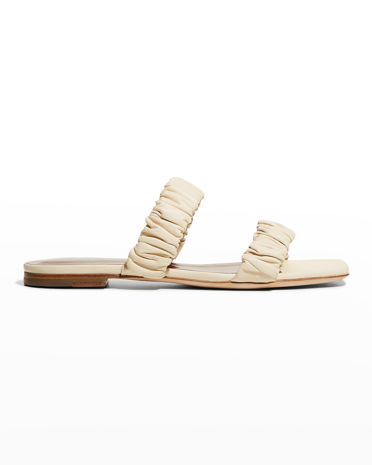 Staud Maya Ruched Leather Double-Band Sandals