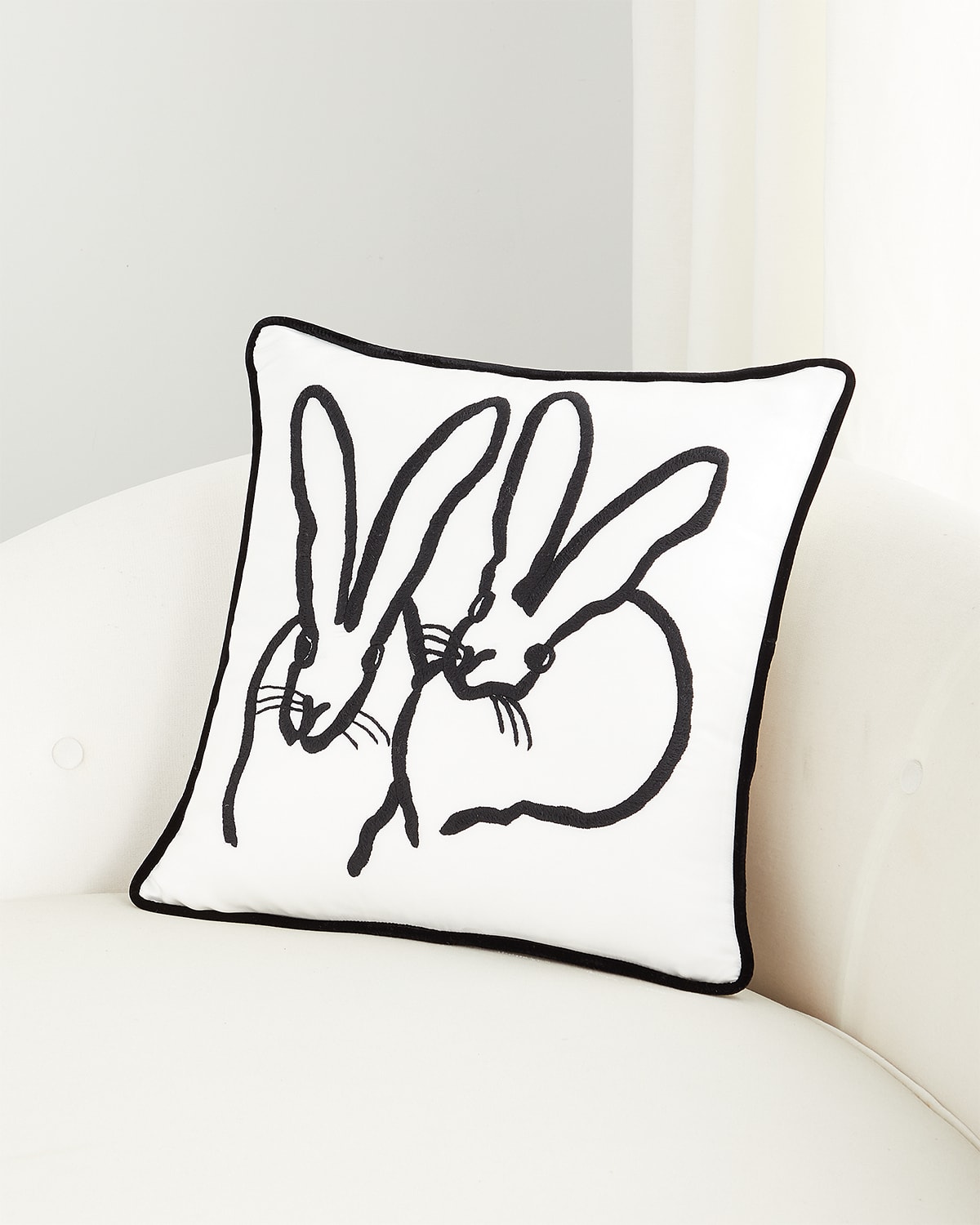 Shop Hunt Slonem Hand-embroidered Silk 2 Bunny Pillow In Black