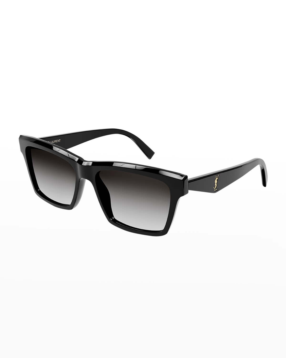 Saint Laurent Ysl Rectangle Acetate Sunglasses In 001 Shiny Black
