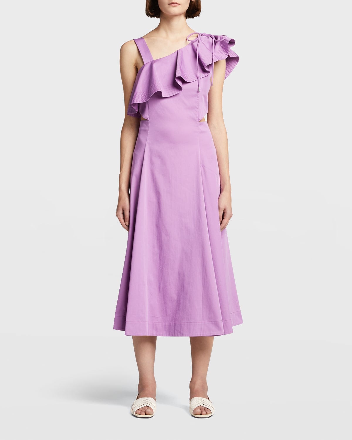 Veronica Beard Asymmetric Neck Cotton Blend Midi Dress In Vivid Orchid