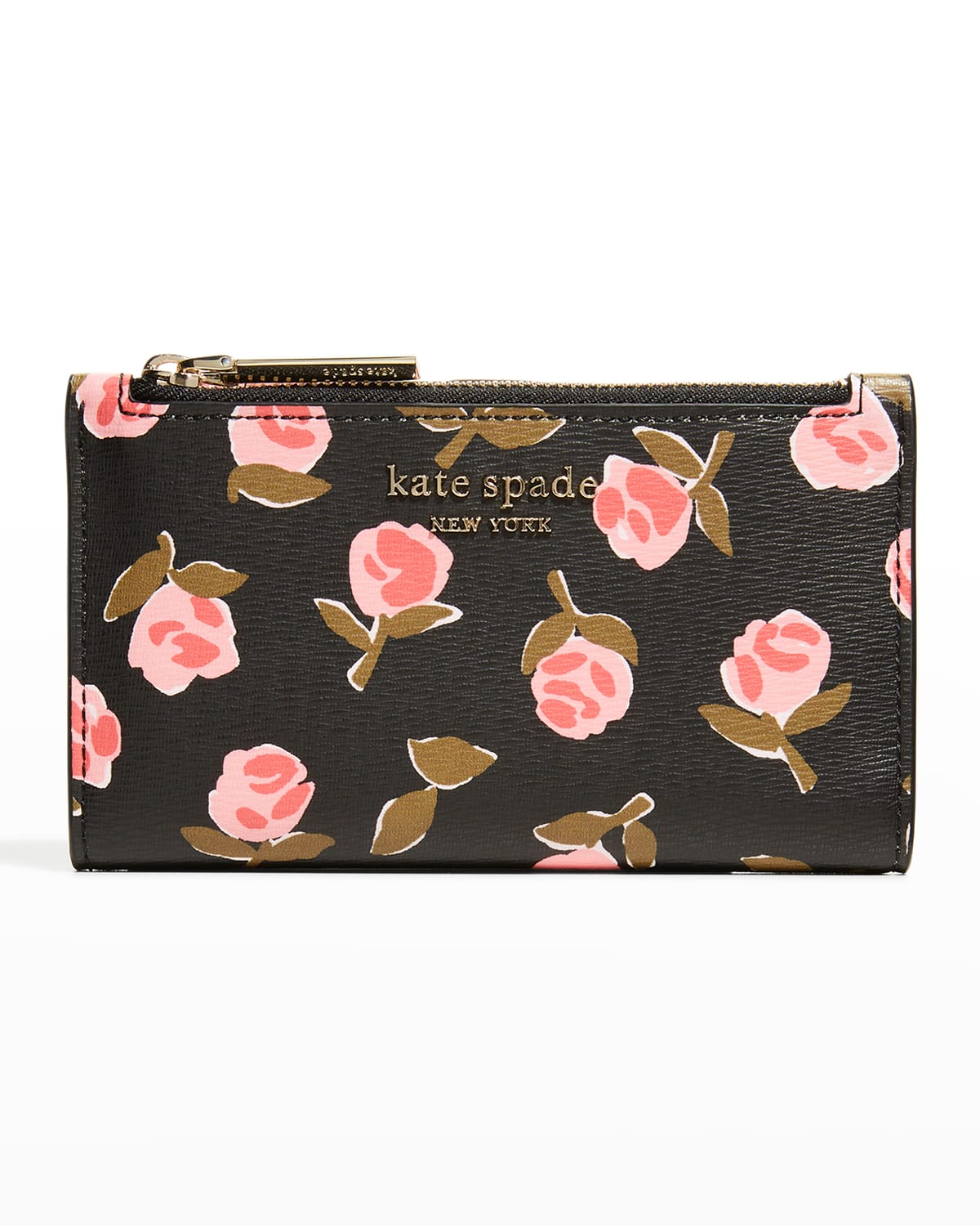 Kate Spade New York Spencer Ditsy Rose Small Slim Bifold Wallet In Black Multipale Gold Modesens 8723