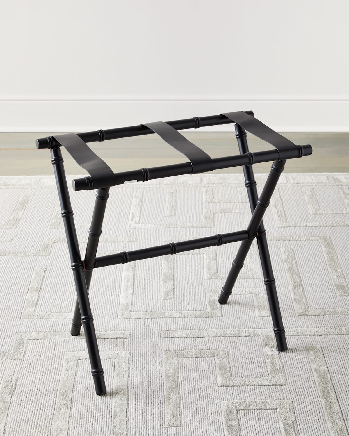 Gate House Furniture Bamboo Inspired Luggage Rack With Leather Straps In Black/black