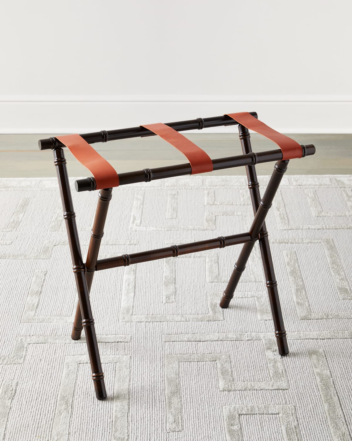 Gate House Furniture Bamboo Inspired Luggage Rack with Leather Straps