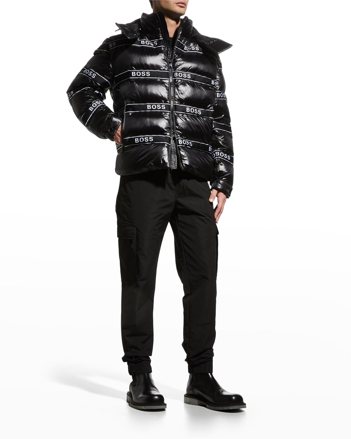 Hugo Boss Men's Logo-tape Puffer Jacket In Black | ModeSens