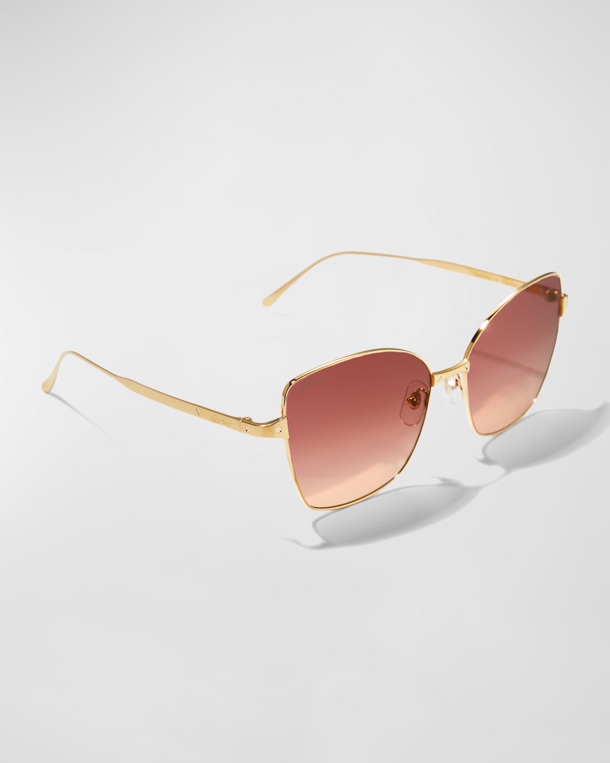 Shop Cartier Metal Cat-eye Sunglasses In Golden / Red