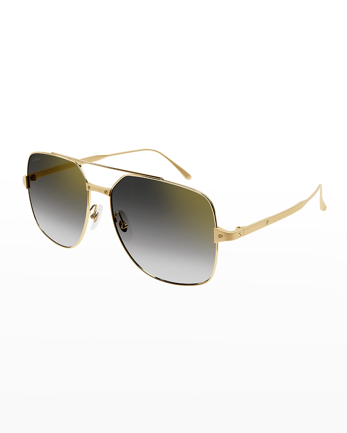 Cartier Rectangle Metal Aviator Sunglasses In Golden Grey