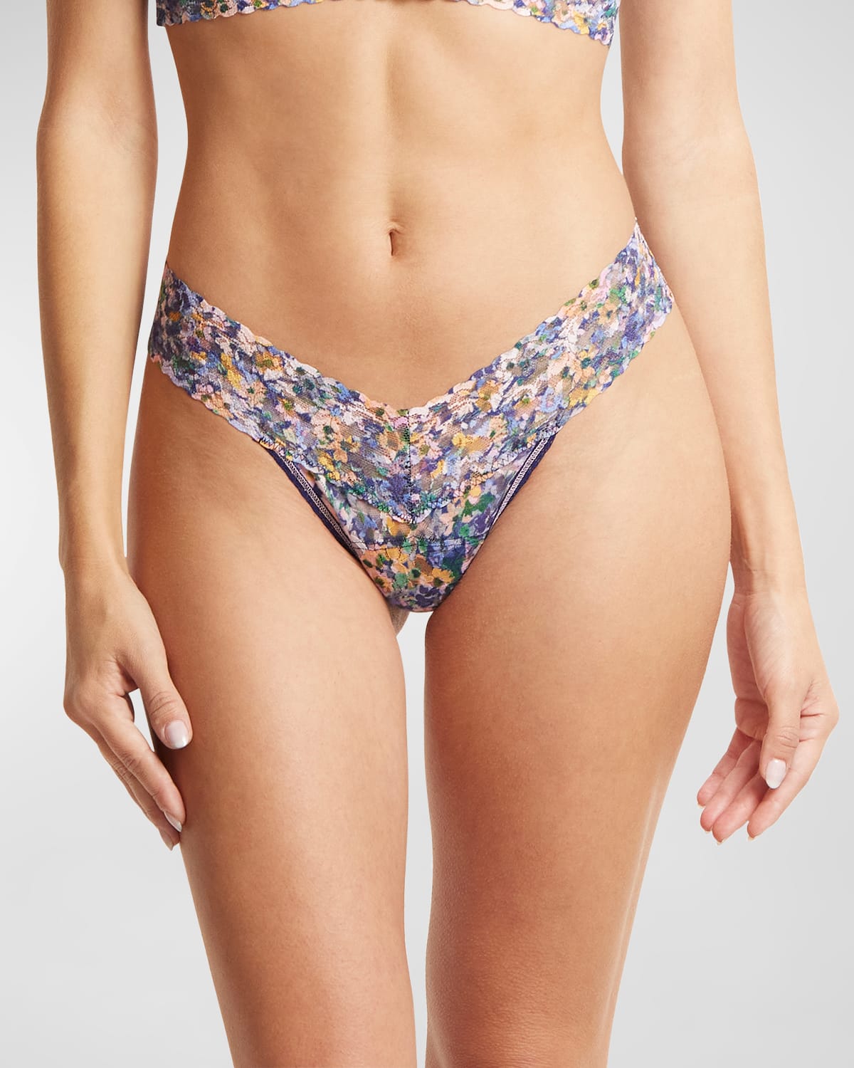 Shop Hanky Panky Printed Low-rise Signature Lace Thong In Staycation