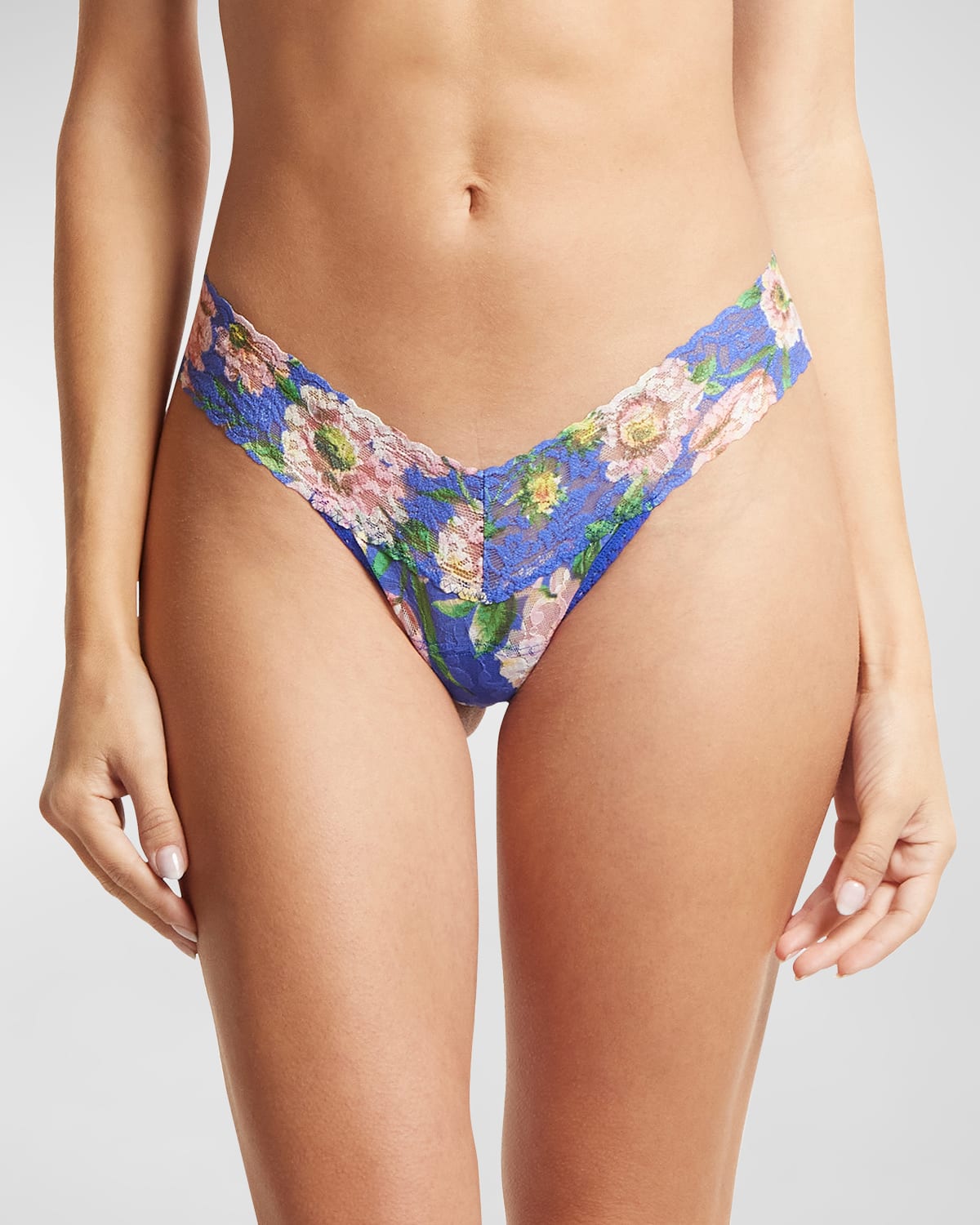 Shop Hanky Panky Printed Low-rise Signature Lace Thong In Happy Place