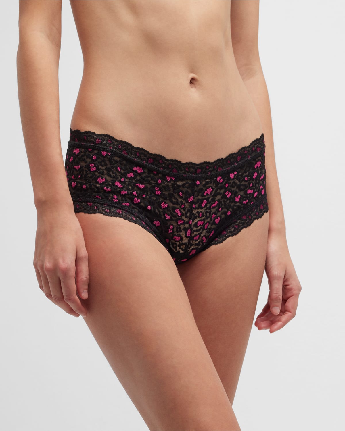 Hanky Panky X-dye Leopard Print Lace Boyshorts In Black Pink Leo