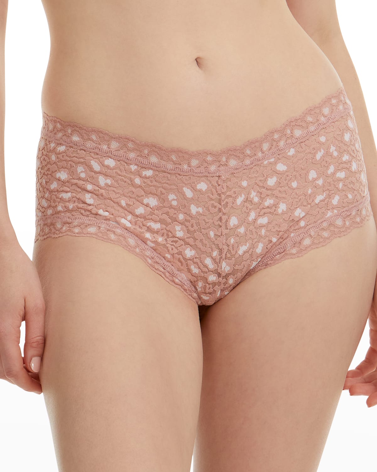 Hanky Panky Cross-dyed Leopard Lace Boyshorts In Desert Rosewhite