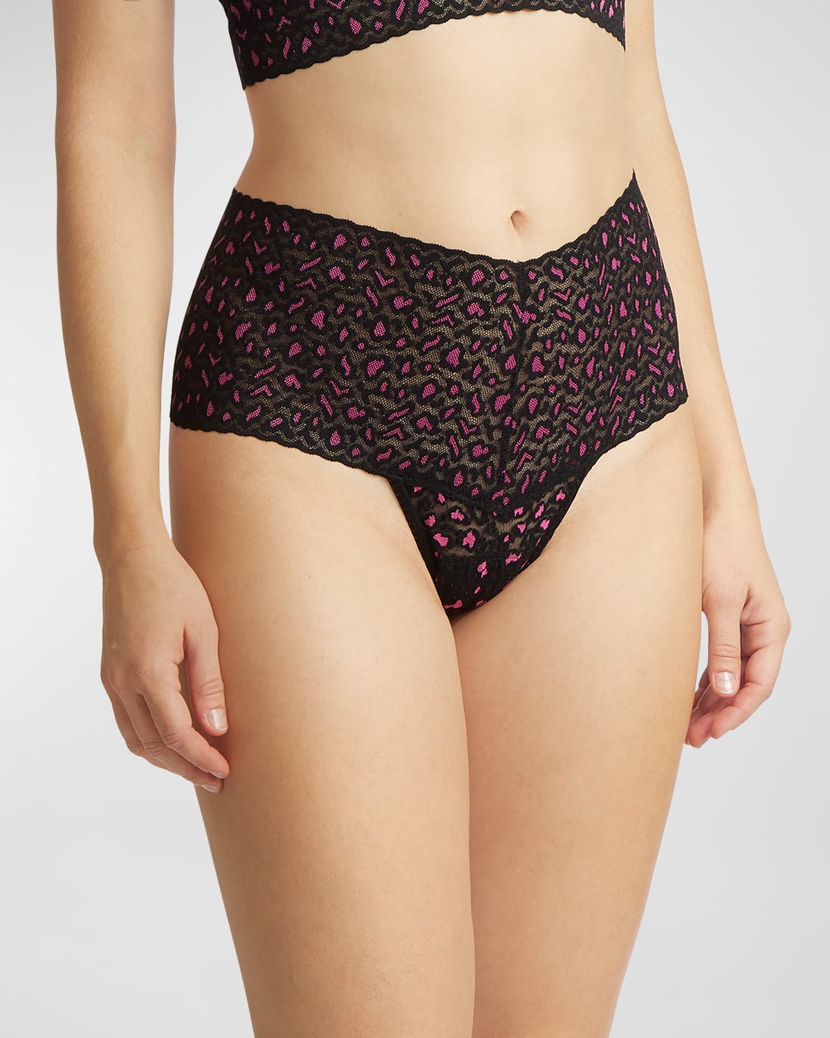 Hanky Panky Cross Dye Leopard Plus Retro Thong In Black Pink Leo