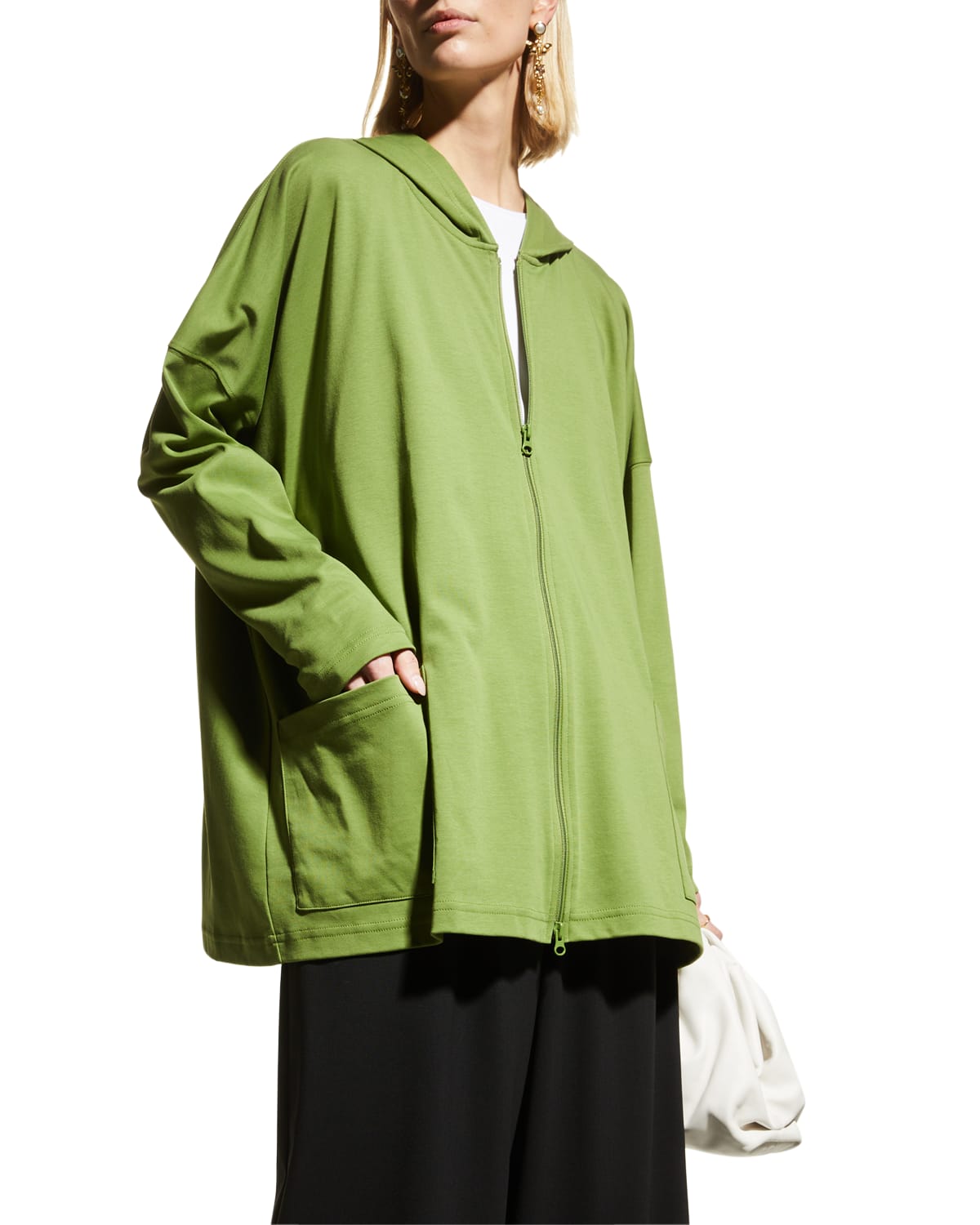 ESKANDAR ANGLE-TO-FRONT ZIPPED HOODED TOP (LONG LENGTH)