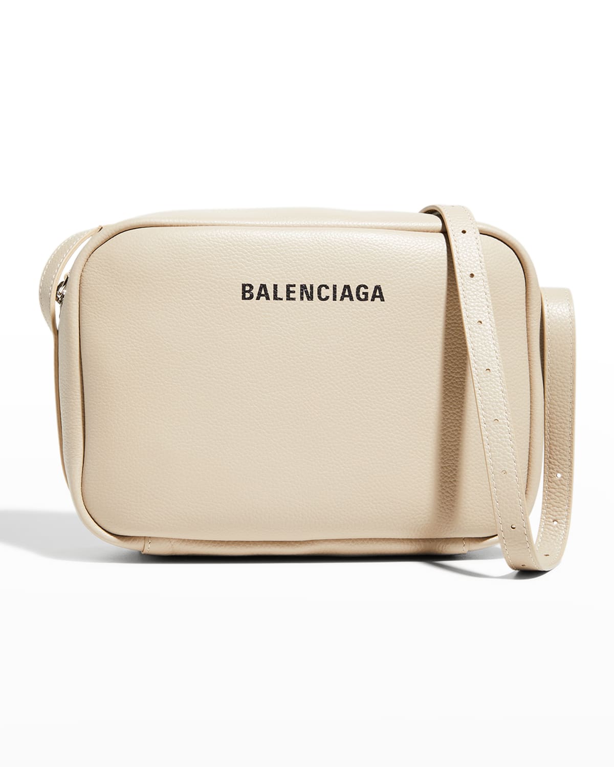 BALENCIAGA White Everyday Camera Logo Calfskin Leather Rear Pocket  Crossbody Bag