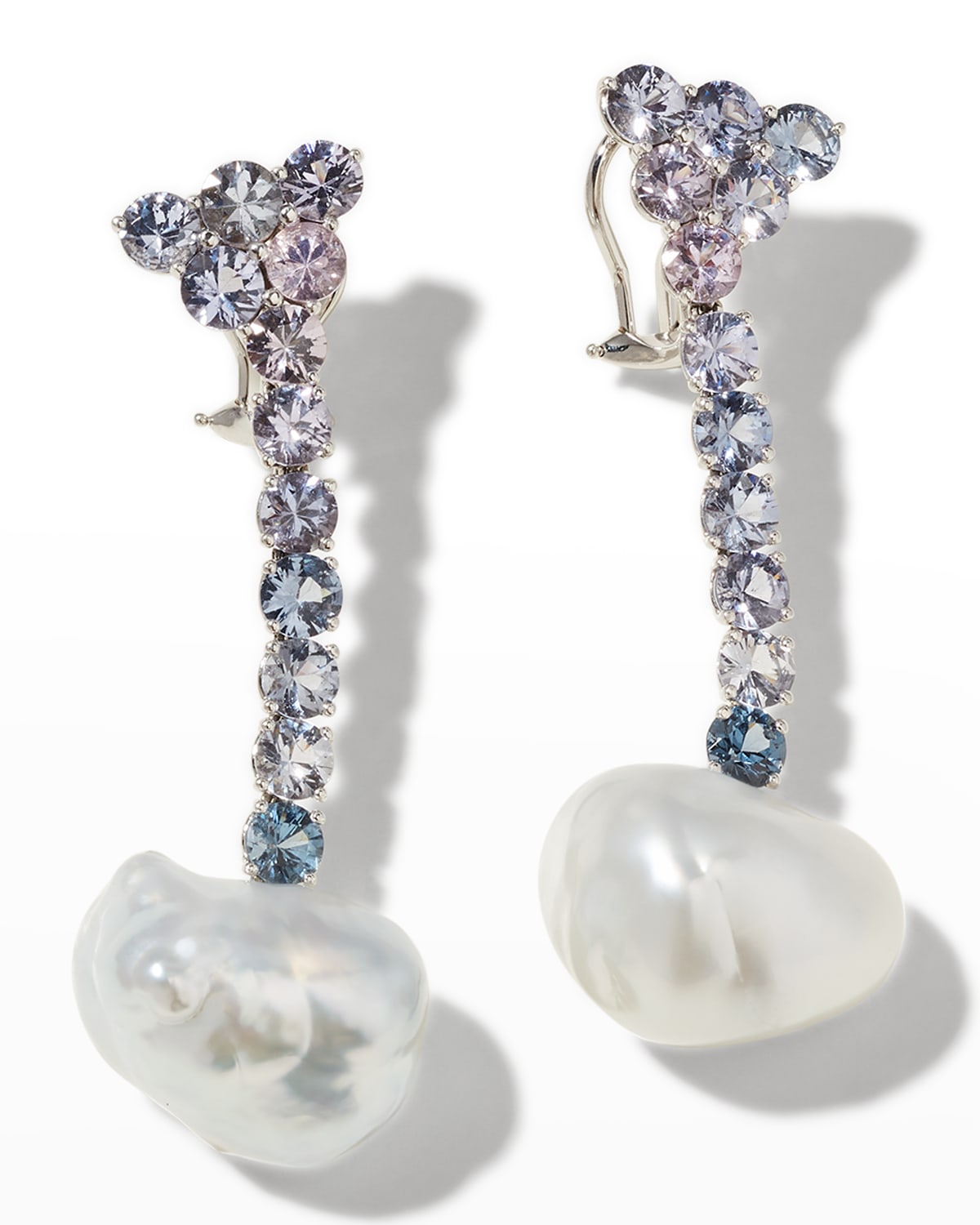 White Gold 14.3x22.91mm Baroque Pearl Earrings with Lavender Spinel