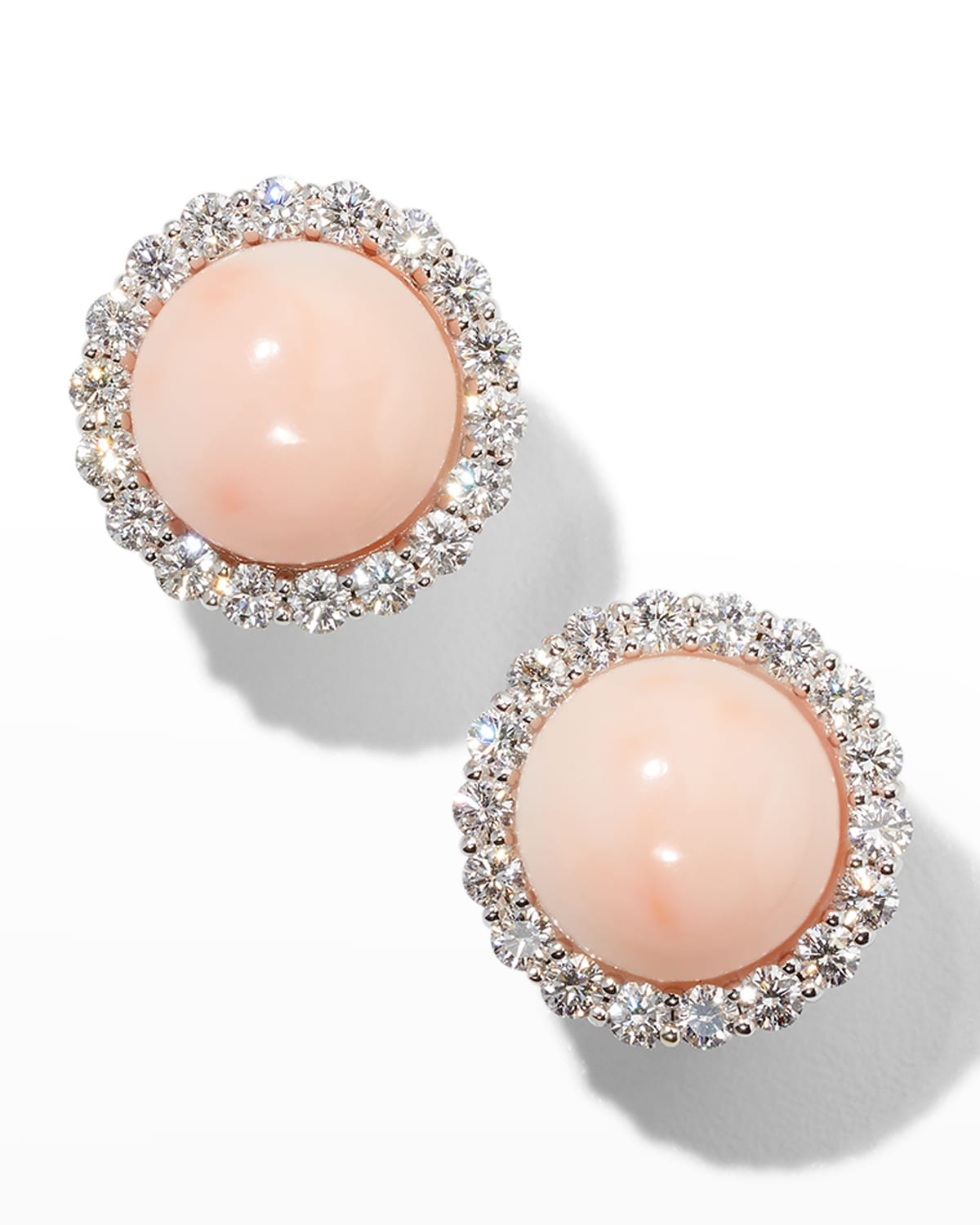 Assael White Gold Cabochon Coral Diamond-halo Clip Earrings
