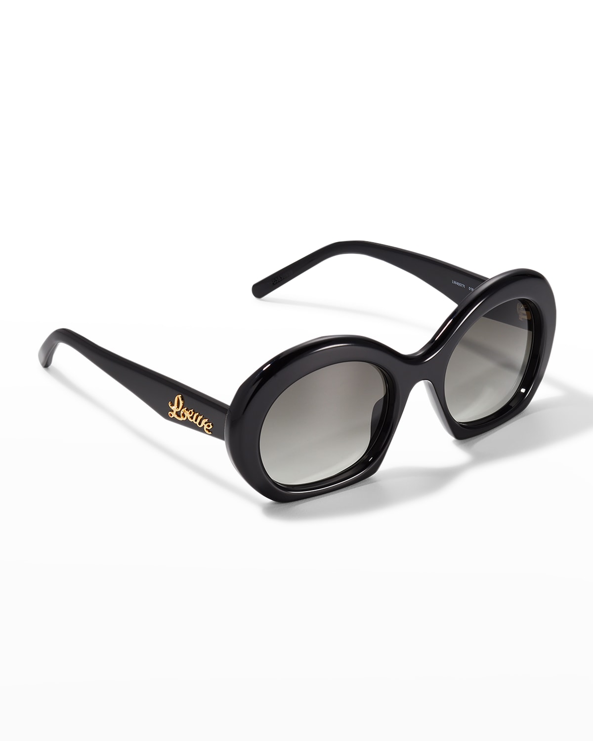 Loewe Logo Vintage Round Acetate Sunglasses In 01b Shiny Black