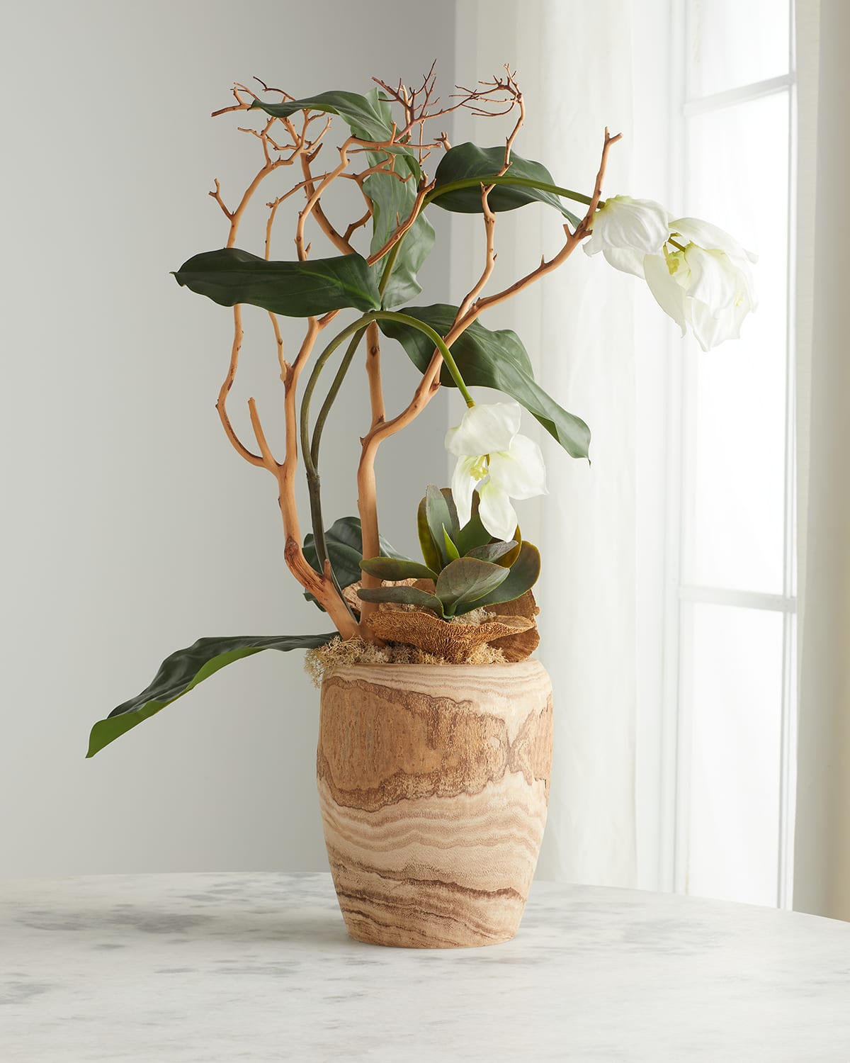 Medinilla Magnifica 29" Faux Floral Arrangement in Wood Vase
