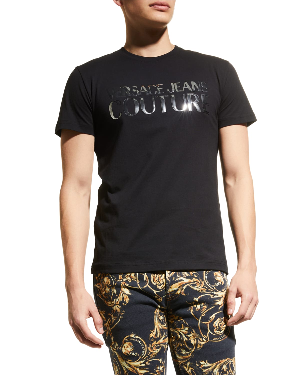 VERSACE JEANS COUTURE MEN'S METALLIC-LOGO T-SHIRT