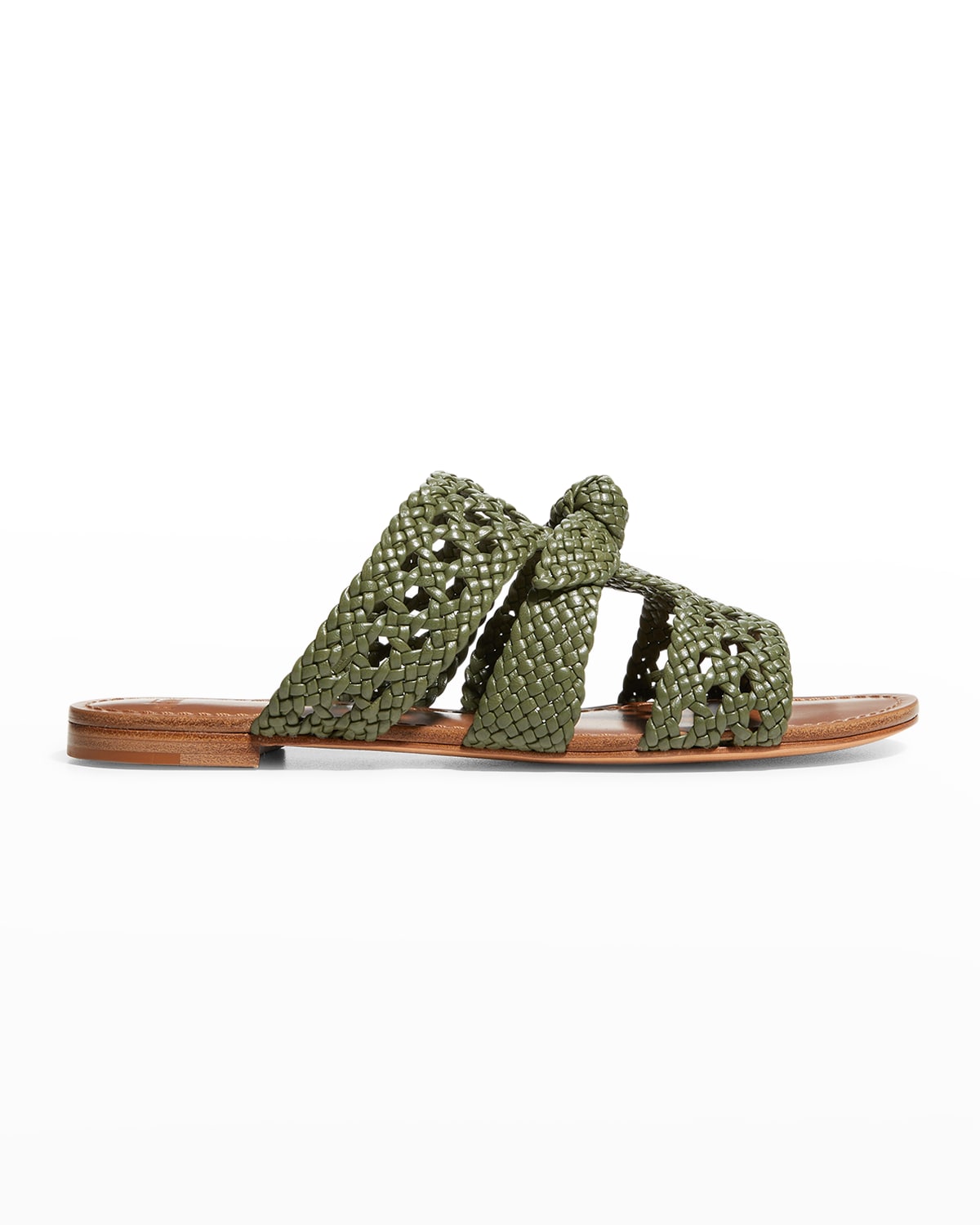 Alexandre Birman Clarita Braided Leather Flat Mules In Green Tea