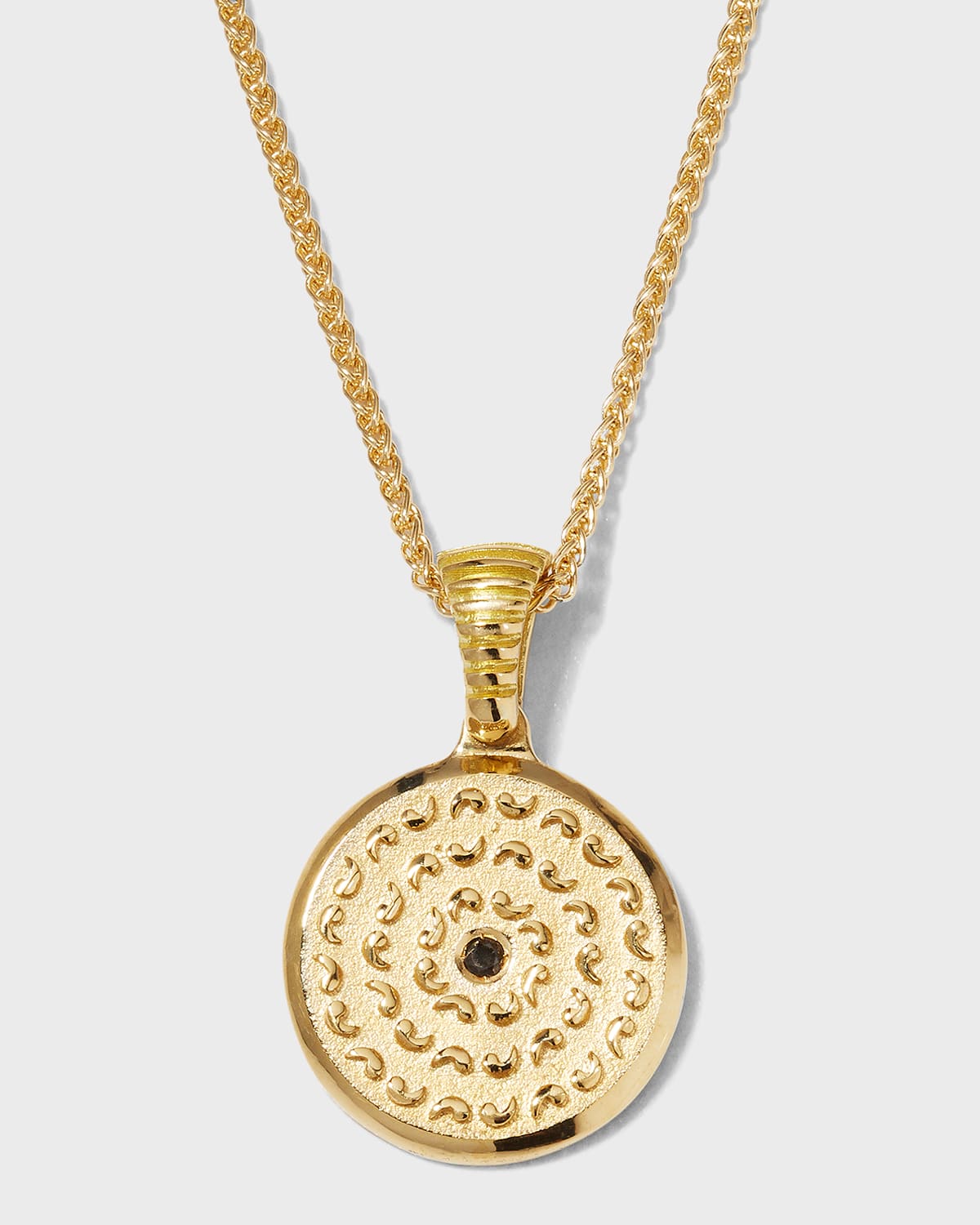 Men's Yellow Gold Icon Pendant Necklace with Single Black Diamond