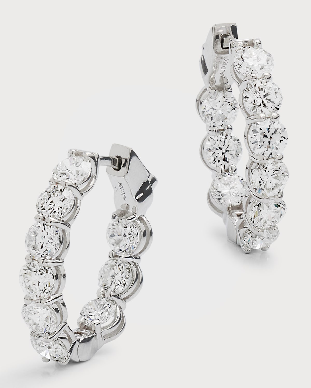 Neiman Marcus Diamonds 18k White Gold Gh/si Diamond Oval-shaped Hoop Earrings, 0.75"l
