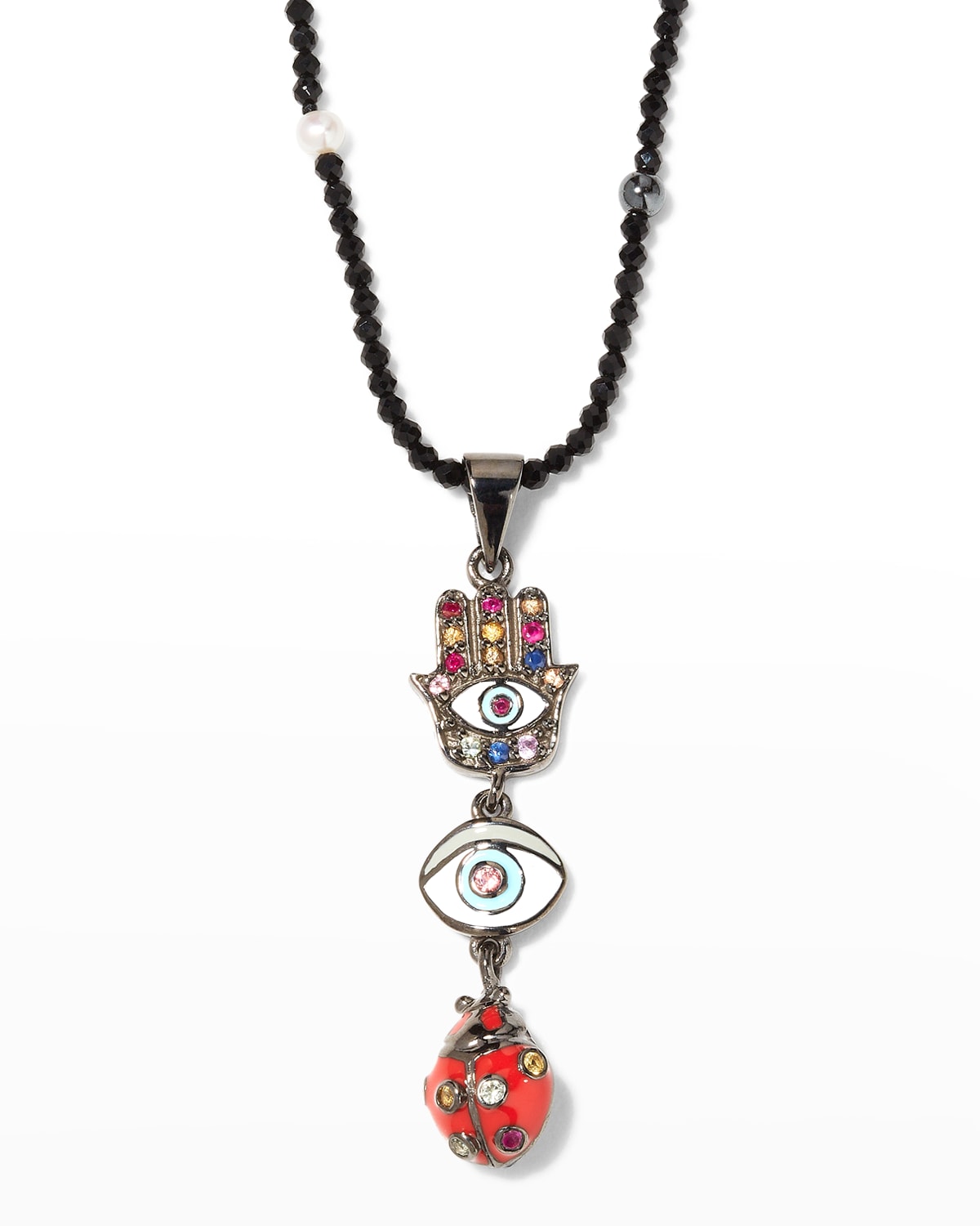 M.c.l. By Matthew Campbell Laurenza Multi Three-charm Necklace In Black