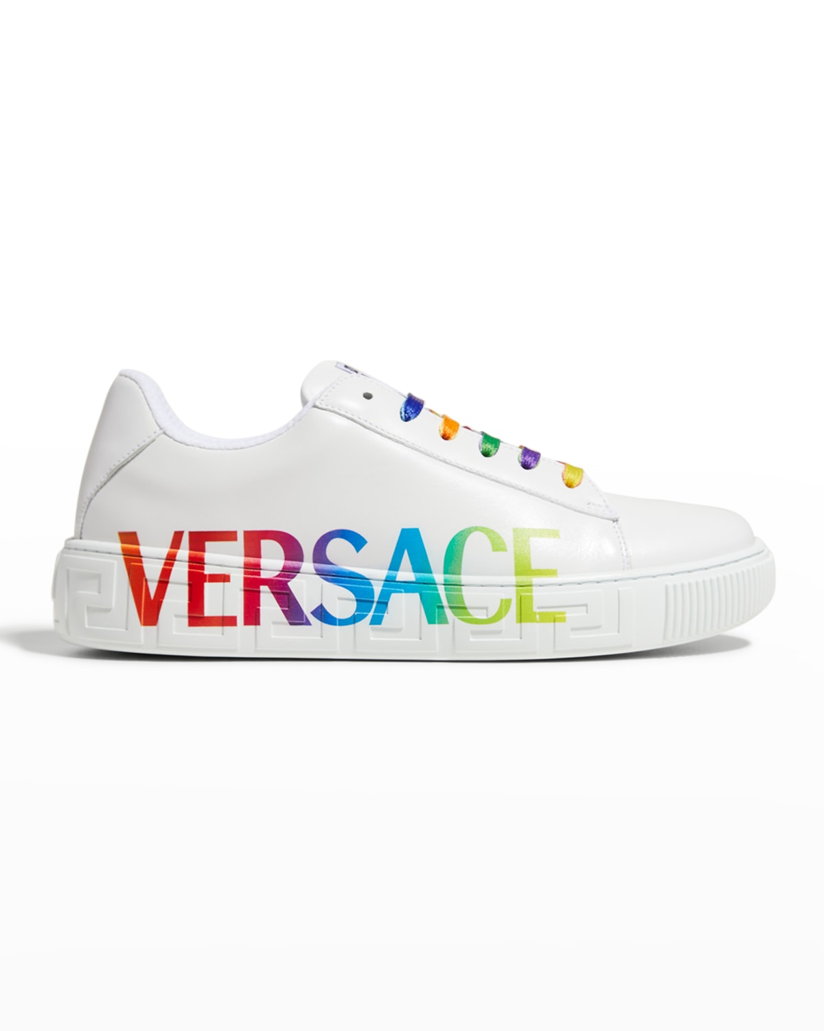 Versace Kid's Greca Logo Leather Low-Top Sneakers, Kids