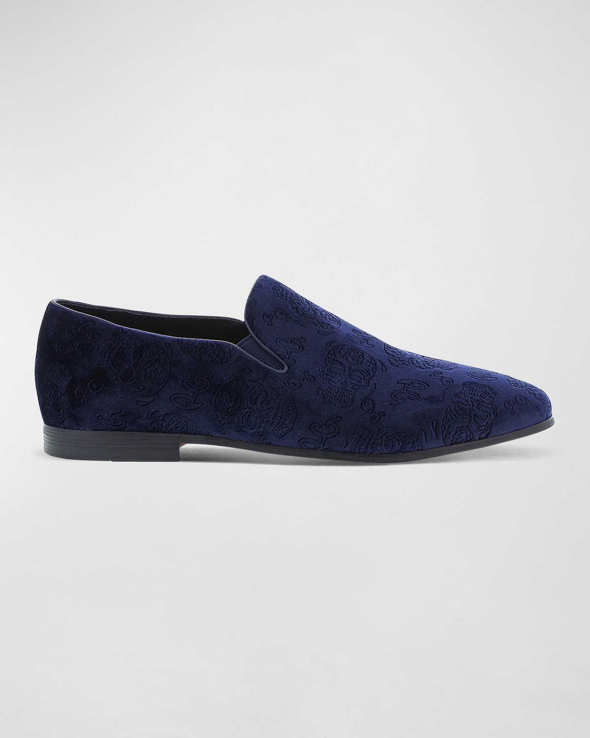 Men's Renegade Skull-Embossed Velvet Loafers