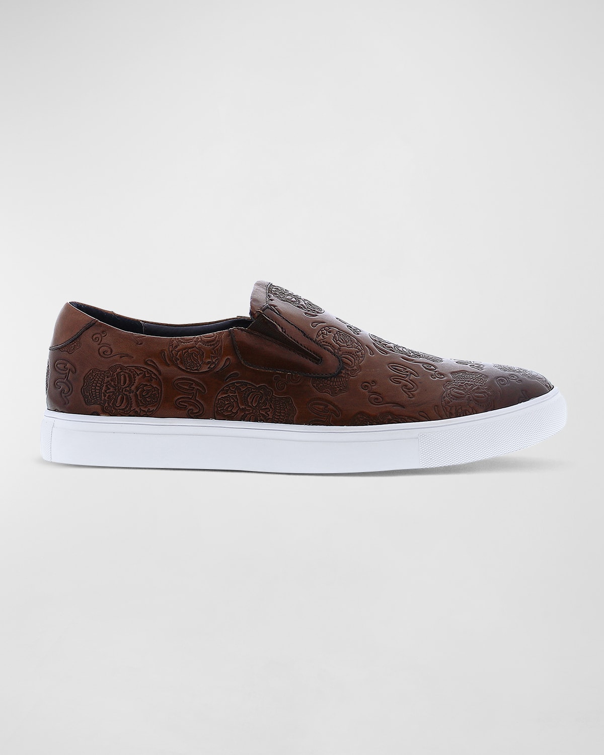 Men's Debossed Skull Leather Slip-On Sneakers