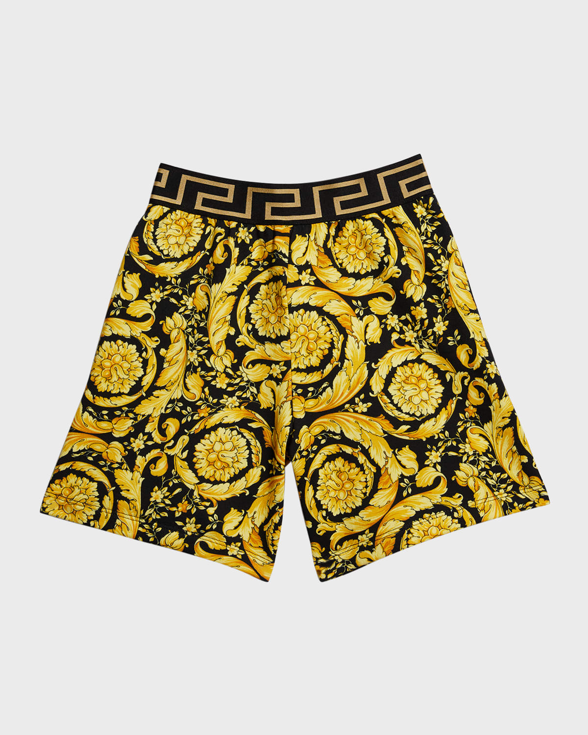 Versace Kids' Barocco Printed Cotton Shorts In Nero+oro
