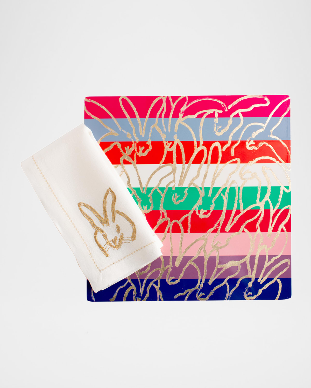 Hunt Slonem Banded Bunny Gold Leaf & Lacquer Placemat In Multi