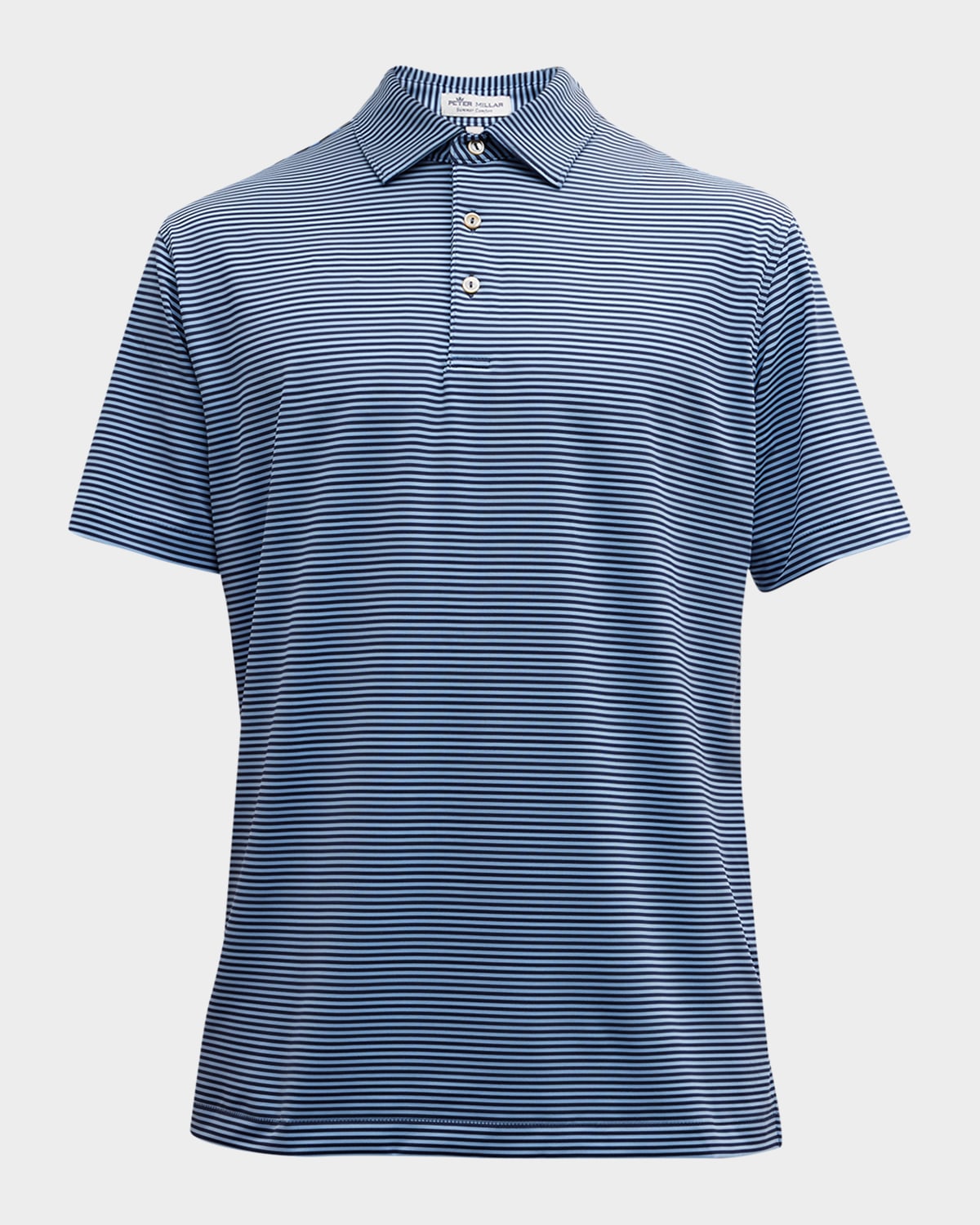 Peter Millar Men's Hales Performance Stripe Jersey Polo Shirt In Navy/cottage Blue