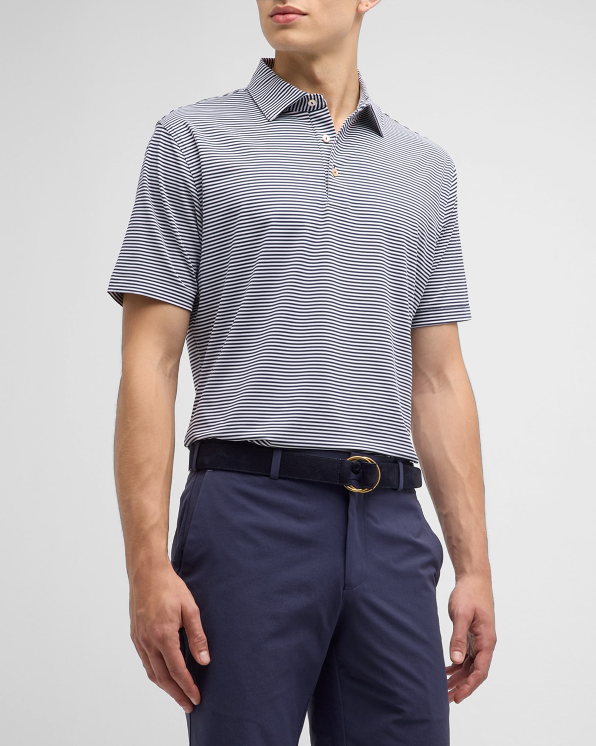 Shop Peter Millar Men's Hales Performance Stripe Jersey Polo Shirt In Navy