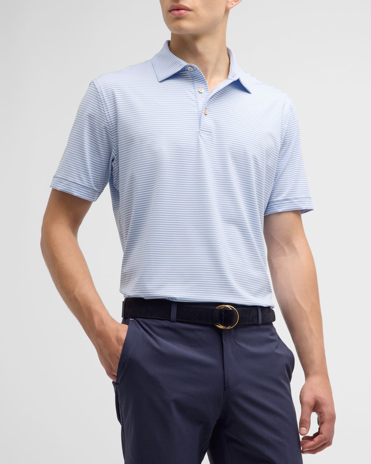 Peter Millar Men's Hales Performance Stripe Jersey Polo Shirt In Cottage Blue