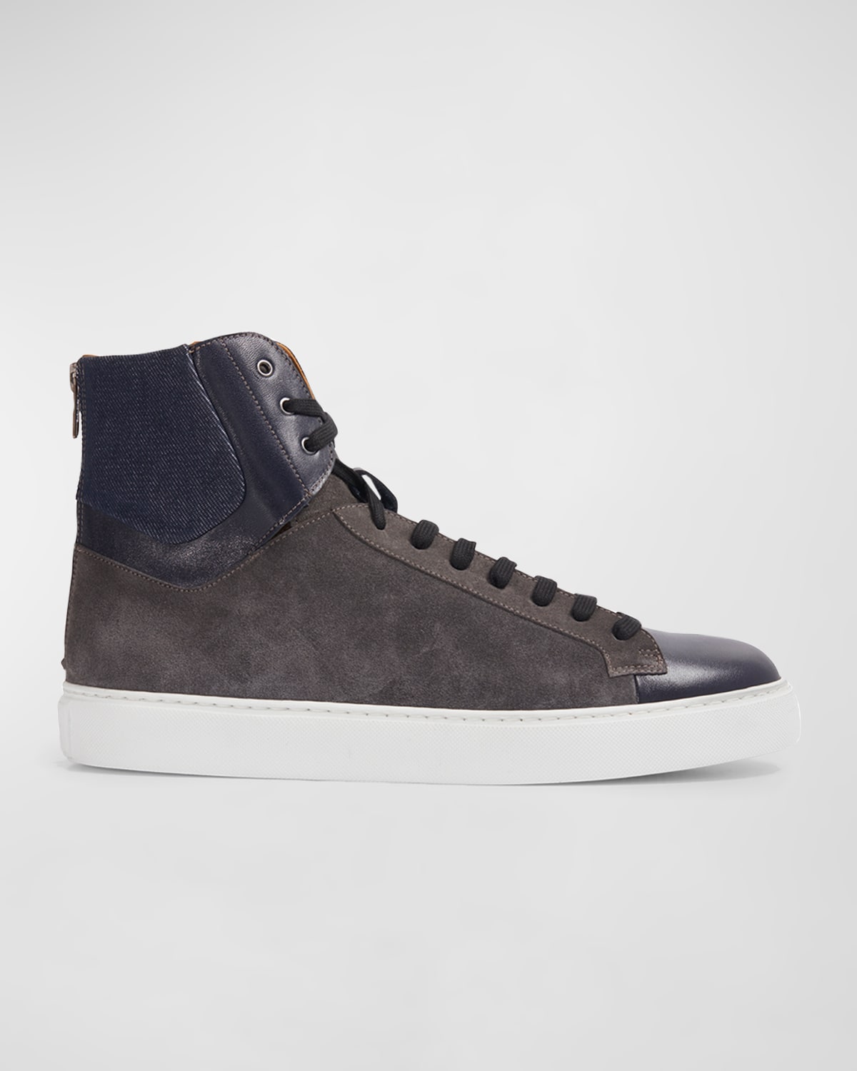 Men's High-Top Suede-Leather Zip Sneakers