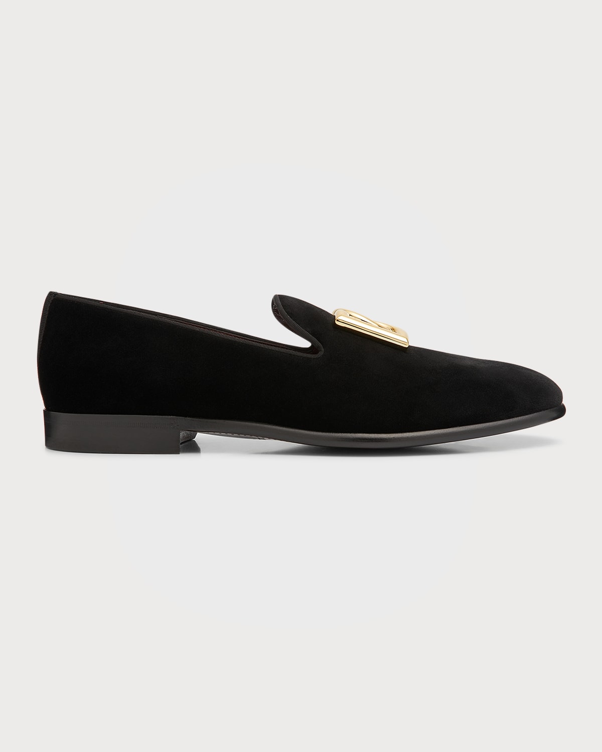 Shop Dolce & Gabbana Men's Logo Velvet Dress Loafers In Black