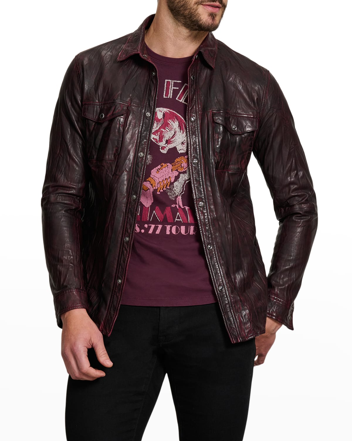 John Varvatos Star USA Men's Lionell Leather Shirt Jacket