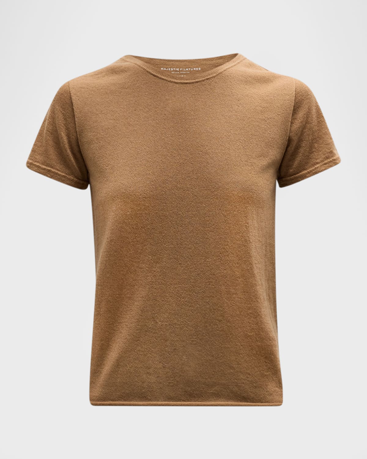 Majestic Cashmere Short-sleeve Crewneck Top In Camel