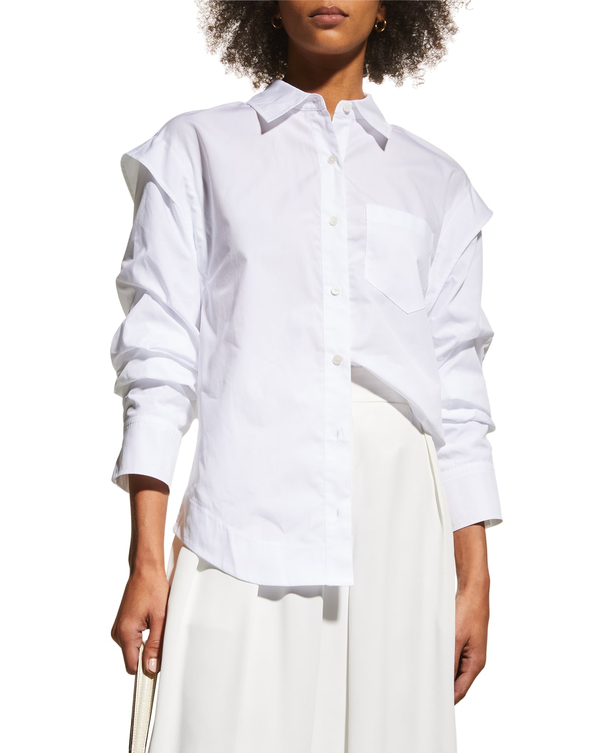 DEREK LAM 10 CROSBY MARLEY BUTTON-FRONT RUCHED SLEEVE SHIRT