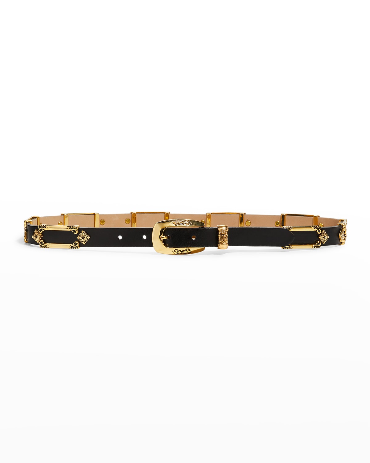 Shop Streets Ahead Antique Leather Skinny Belt In Black / Gold